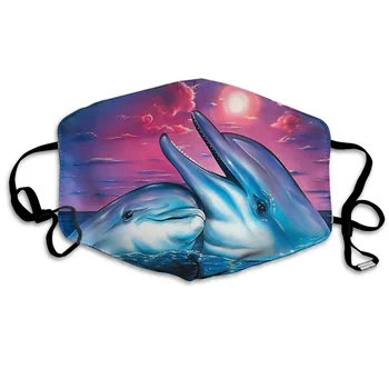 Munden Maske To Vilde Delfiner Print Masker - Åndbar Vindtæt Justerbar Munden-Dæmpe, Camping Kører for Kvinder og Mænd