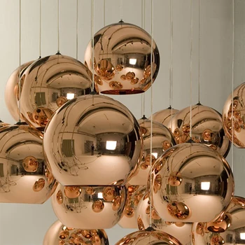 Kobber/Blå/Guld Skygge Moderne Spejl Lysekrone Lys indendørs Belysning i Hjemmet E27 Pære LED Pendel Glas Kugle