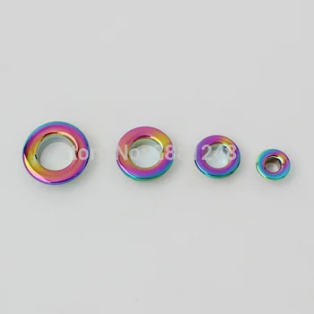 10-30-100pcs 6 størrelsen 4.5-5-8-10-12-13.5 mm Kobber Rainbow skubbet grommet tasker metal montering af hardware presset runde øjer