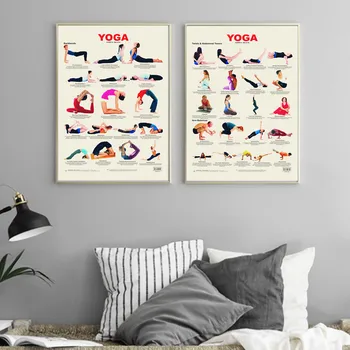 Yoga Siddende Og Gulvtæppe Arbejdsstillinger Diagram Print På Lærred Moderne Maleri Plakater Væg Kunst, Billeder, Stue Dekoration Uden Ramme