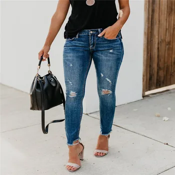 2020 Foråret Nye High Street Elasticitet Skinny Jeans Kvinder Mode Hule Hul Bleget Vintage Push Up Denim Bukser Femme