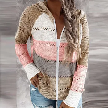 Efterår og Vinter strikkede Sweater Kvinder Overdimensionerede 3XL Hætte Trøjer Varm Cardigan med Lynlås Kvinder vinterfrakke Toppe Trække Femme hot