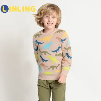 LINLING 2020 Casual Drenge, Kids Efterår Børns Sweater, Tøj Udskrive Forskellige Dinosaur Tegnefilm Rund Hals Pullover Sweater P390