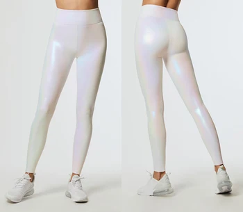 Sexet Stretch Leggings Sparkly Høj Talje Jeggings Trænings-Og Kvinder Træning Bukser, Skinnende Slank Legins Sportstøj I Læder Look Shiny