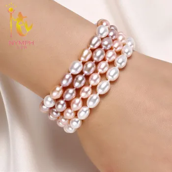 [NYMFE ]Ægte Ferskvands perle armbånd smykker, Klassisk fine perle smykker kvinder, sten, strand, FEST GIFE S18