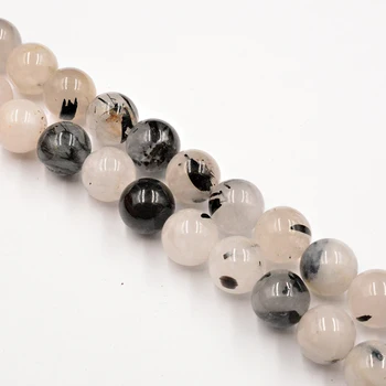 4-12mm Naturlig Glat Sort Hår Kvarts Sten Perler Engros-Løse Perler til smykkefremstilling Tilbehør DIY-Gratis Fragt