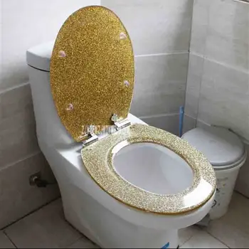 Ny High-grade Smuk Funklende Gyldne Harpiks Toilet sædebetræk Bremse af Rustfrit Stål Hinge U/V/O Universal Toilet Dække