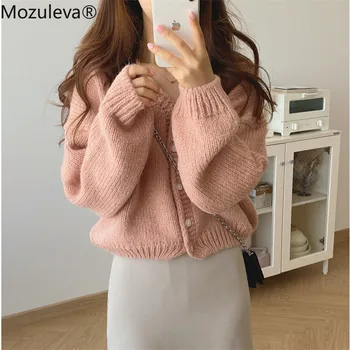 Mozuleva 2020 Efterår Og Vinter Kvinder Sweater Toppe Koreansk Stil Langærmet Nye V-Hals Solid Enkelt Breasted Strikket Cardigan Pels
