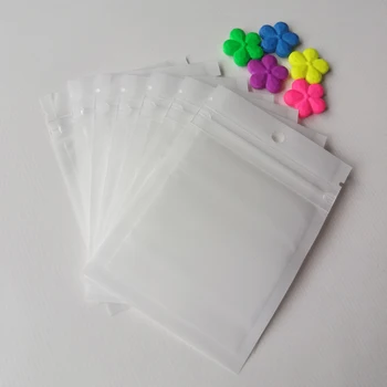 500pcs 9*12cm Hvide/Klare Selv Tætning Lynlås Plast Emballage: Poly Bag Pearl Film Lynlås Smykker, Tasker Pakke Med Hang Hul
