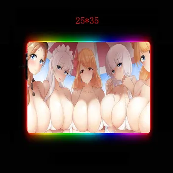 Mairuige Sexet Skønhed Store Bryster Animation musemåtte LED-Spil RGB Store Gamer musemåtte Belysning USB-Tastatur, Farverige MousepadXXL