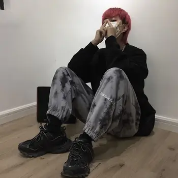 NiceMix Elastisk Linning Løs Harem Broderi Tie Dye Kontrast Jogger Pant Women Mand Streetwear Koreanske Harajuku Punk, Hip Hop
