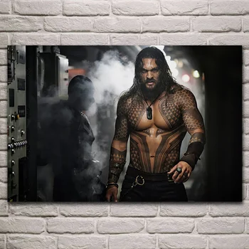 Cool mænd Jason Momoa tatoveringer shirtless portræt stof plakat stue hjem væggen dekorative lærred, silke kunst print KJ414
