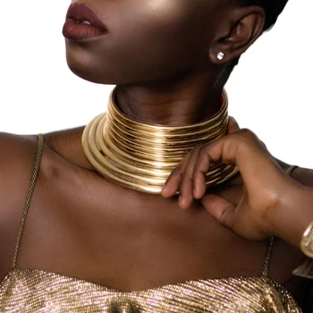 MANILAI Vintage Erklæring Choker Halskæde Kvinder, Guld Farve Læder Krave Maxi Halskæde Afrikanske Smykker Justerbar Chokers Stor