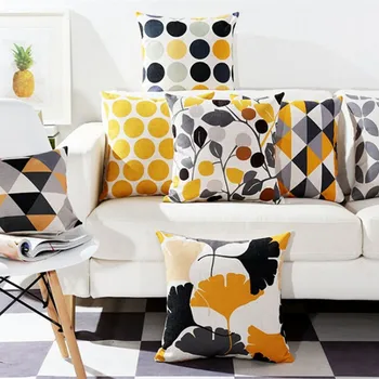 Mode Farverige Geometrisk Pude Dække Home Decor Grå Blade Dekorative Pudebetræk Cojines Decorativos Para Sofa Pude Dække