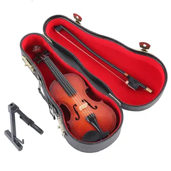 Mini Miniature Violin Replica Model med Stå og Sag Mini-Musical Instrument Ornamenter Indretning