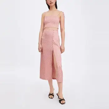 2019 Sommeren boho polka dot print nederdele dame slank høj talje nederdel, elegant knap midi-nederdel fenmale koreansk mode streetwear