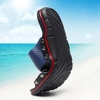 Læder Mænd Sandaler 2020 Sommer Sko Man Afslappet Beach Sandaler Fladskærms Læder-Mandlige Tøfler sommerferie Sko Sort Blå KA1330