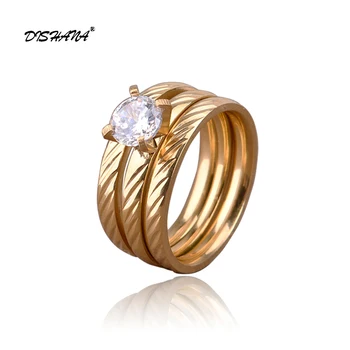 3 STK/sæt vielsesringe til mænd og kvinder, Guld farve bohemia stil runde engagemet brude krystal ring KA0106