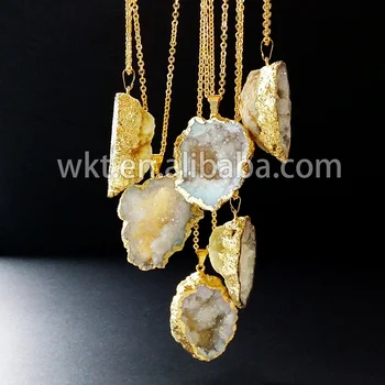 WT-N336 Titanium hvid druzy kvarts halskæde,druzy geode halskæde, druzy med guld galvaniseret, 18