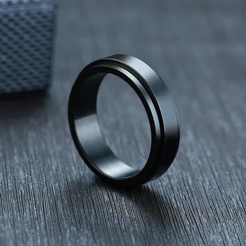 Personlig Rustfrit Stål Spinner Ring Herre Bryllup Mærker 6mm Sort IP-Kærlighed Lovet Ring Smykker