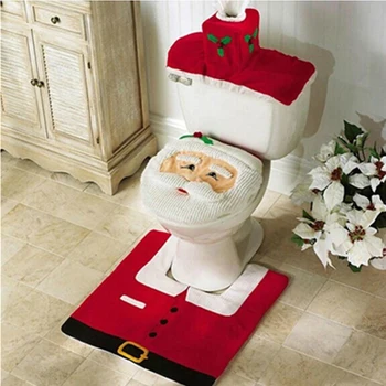 Nye Års Bedste Gave Glædelig Jul Santa Toilet Sædebetræk & Tæppe Badeværelse Sæt Julepynt