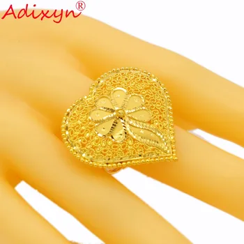 Adixyn Hjerte Form Bred Ring for Kvinder/Piger Guld Farve Trendy Delikat Engaement Afrikanske Smykker/Etiopiske/Arabiske Elementer N02274