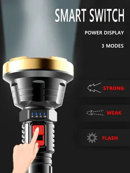 Super Lang Afstand Smart LED Lommelygte USB-Genopladelige Håndholdt Lampe Vandtæt Taktisk Lommelygte Torch Indbygget batteri