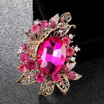 Brand Fersken Farve Østrigske Krystal Brocher smykker til bryllup Antik Guld Vintage kvinders brude hijab pins Mode Berører