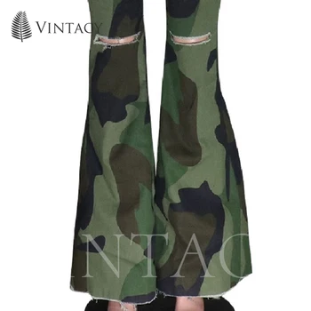 Casual Flare Camouflage Bukser Kvinder Print Rippet Fashion Streetwear Bukser Kvindelige Efteråret 2019 Grøn Sexet Lang Bell Bottom Bukser