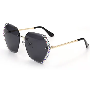Mode Uindfattede Rhinestone Solbriller UV400 Beskyttelse Kvinder Luksus Skygge Briller Gradient Ocean-Brillerne Udendørs Rejse