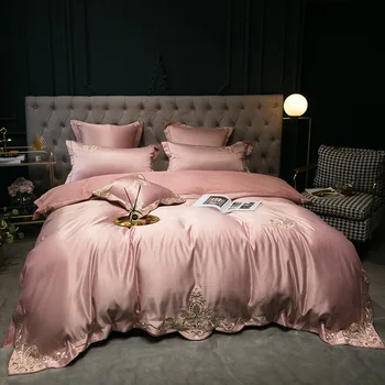 Dyne-Cover Luksus sengetøj sæt Dronning broderet sengetøj i Ren bomuld sæt Sengetøj queen size King size vasket silke