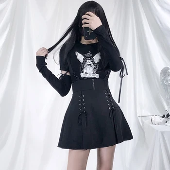 Harajuku Fashion Sort Mini Nederdel Kvinder Gothic Lolita Søde Bandage Kort Line Nederdel Piger Årgang Punk Cosplay Hofteholder Nederdel