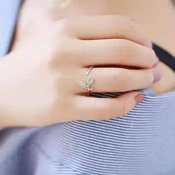 Ruifan Hot Salg koreanske Grønne Simuleret Opal Ringe Blad lader det stå Åbent, Ring for Kvinder, Kvindelige Piger Ladys Mode Smykker Gave YRI135