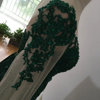 Beaded Pynt Dubai arabisk Havfrue Prom Kjoler Grøn 2020 Lange Ærmer Satin Split Muslimske Formelle Aften Kjoler robe de aftenselskab