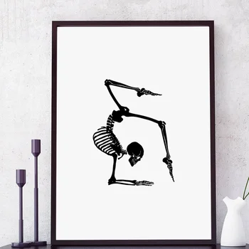 Sort Skelet, der Kører Yoga Minimalistisk Væg Kunst, Lærred Maleri Nordiske Plakater og Prints Væg Billeder for at Stue Indretning