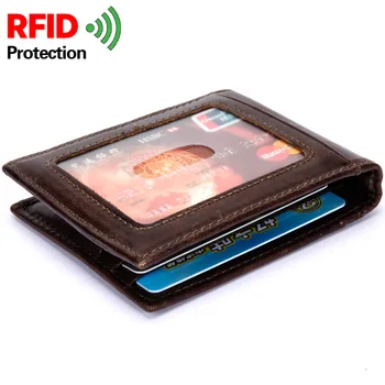 Seneste Mænd Business Tegnebog Dollar Slank kortholdere Læder Tegnebøger RFID Beskytte Cartera Hombre Con Monedero