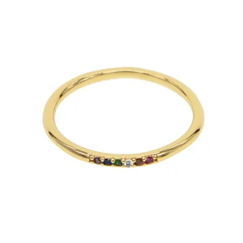 925 sterling sølv tynd cz band Guld ring for kvinder Rainbow multi farve farverige cz tynd band minimal fine fine ring