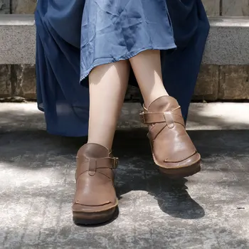 VALLU Læder casual nude støvler blød tunge koreansk og Japansk korte støvler retro kvinders sko 2020 efteråret og vinteren ny