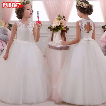 PLBBFZ Kids Pige Kage Tutu Flower Dress Børn Party Bryllup Formel Kjole til Pige Prinsesse Første Altergang Kostume