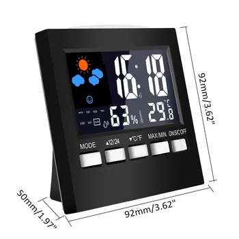 LCD-vejrstation Termometer LCD-farveskærm Indendørs Temperatur Luftfugtighed Kalender Fugt/Vejr/Snooze Vækkeur