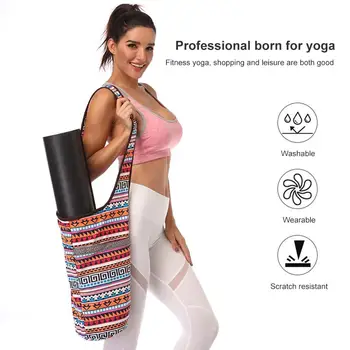 Fashion Yoga Mat Canvas Taske Yoga Taske I Stor Størrelse Lynlås Lomme Passer Til De Fleste Størrelse Måtter Yogamåtte Tote Slyngen Bærer Trænings-Og Forbrugsstoffer