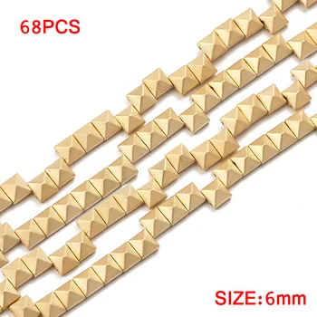 JHNBY Mat Firkantet Pyramide Guld Hæmatit Naturlige Sten 6mm Spacer Løse Perler Til Smykker at Gøre Diy armbånd Resultater to huller