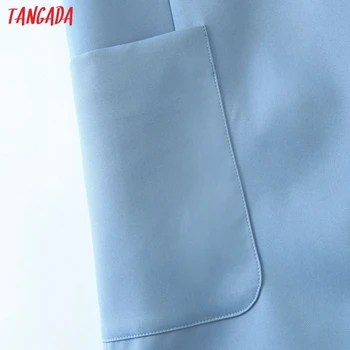 Tangada 2020 kvinder blå lang vest vest frakke med knapper kontor damer ærmeløs blazer dobbelt breasted top QW22