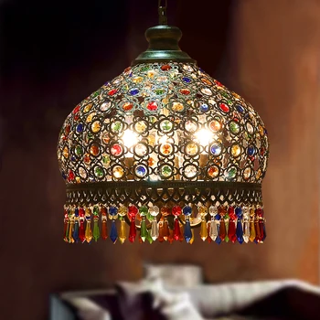 Vintage Sydøstasien bronze farverige krystal vedhæng lys armatur hjem deco-stue bohemia retro iron pendel lampe E14