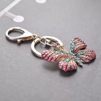 Nye kreative mode krystal sommerfugl nøglering Farve sommerfugl legering bil-tasten ring Kvindelige taske vedhæng tilbehør Charme smykker