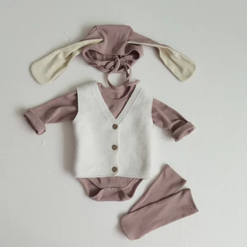 2020 Nye Efteråret Koreansk Stil Baby Buksetrold Piger Drenge Tøj Nyfødte Baby Piger Drenge Bodyer Søde Bunny Buksedragt Hue Og Sokker