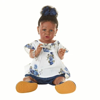 Hoomai NYE Reborn Baby Dolls African American Realistisk Pige Dukke 23 Tommer Gave til børn gift(Tilfældig tøj og øreringe)