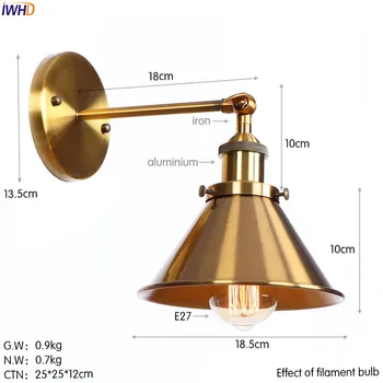 IWHD Amerikanske Golden HØJRE Retro væglampe Inventar Soveværelse Badeværelse Spejl, Loft Vintage væglampe Sconces Industriel Belysning