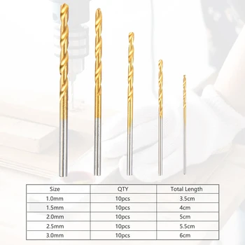 50stk Titanium Belagt Bor High Speed Stål Bor-Bit, Høj Kvalitet Magt Boring Værktøjer til Træ 1/1.5/2/2.5/3mm
