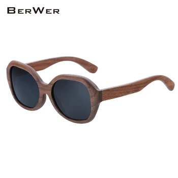 BerWer Sort Valnød Træ-Polariserede Solbriller Herre Vintage UV-Beskyttelse briller kvinder Bambus briller
